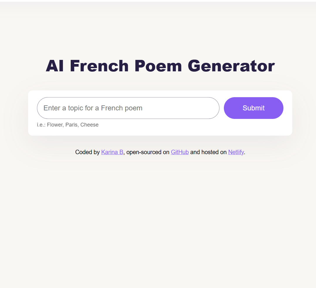 French poem webpage